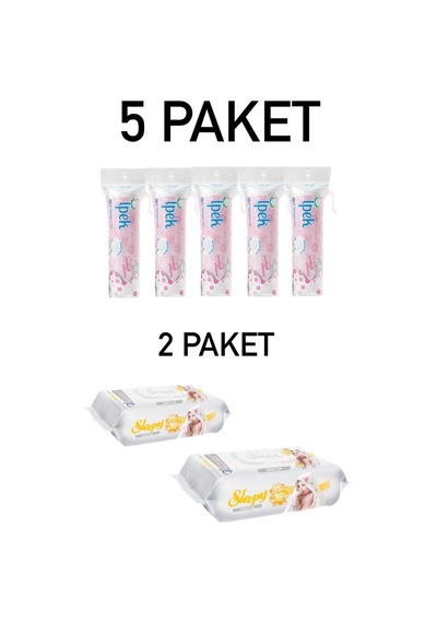 İpek Makyaj Temizleme Pamuğu 70'li 5 Paket, Sleepy Sensitive Islak Havlu 90'lı 2 Paket