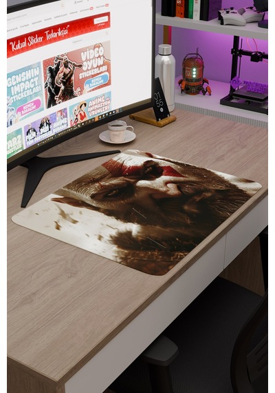 God Of War Kaymaz Dikişli Kauçuk Oyuncu Mousepad V2 - 48x40 Xl Gaming Mouse Pad Fare Altlığı