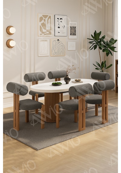 Avvio Bohem Ayak 6'lı Metal Pofi Demonte Sandalye 80x160 Masa Sandalye Takımı Beyaz Masa Sandalye Antrasit Gri Avvio Bohem Ayak 6'lı Metal Pofi Demonte Sandalye 80x160 Masa Sandalye Takımı Beyaz Masa Sandalye Antrasit Gri