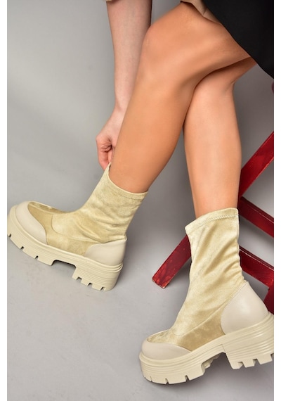 Fox Shoes T267093702 Bej Süet Kalın Tabanlı Kadın Bot Bej-süet Bej