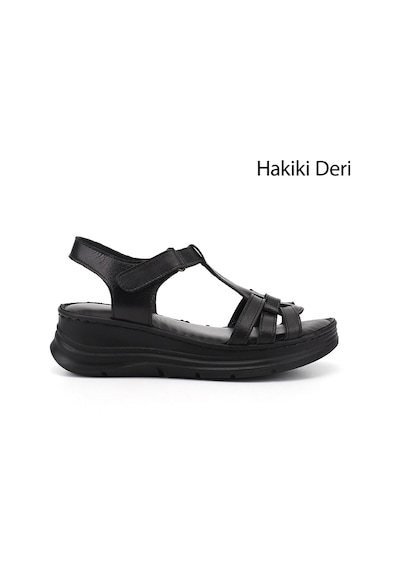 Gönderi(R) Gönderi R Kadın Siyah Cırt Bantlı Dolgu Topuk Hakiki Deri Sandalet Dyza65145874