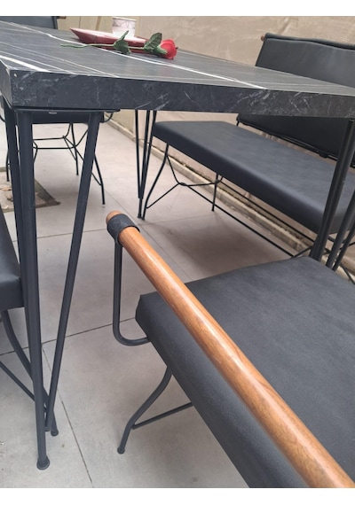 Masa Sandalye Tk 90605 Penyez Takım Model Metal Siyah Suni Deri Balkon-bahçe Siyah