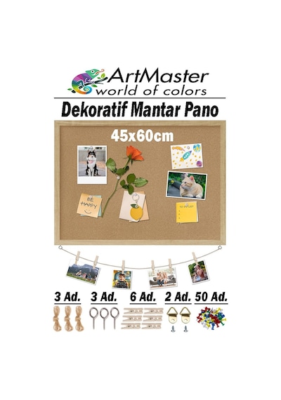 Mantar Pano Ahşap Çerçeve Duvara Monte 45x60 Cm 1 Adet Harita Çivisi Hediyeli Dekorasyon Mantar Çerçeve Evde Okulda Büro 45 x 60 CM