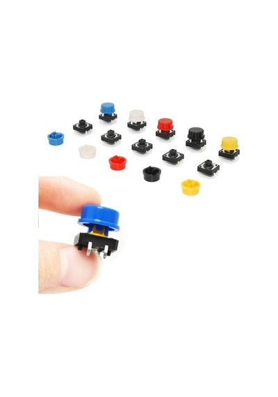 Devremarkt Kutulu 12x12mm 25 Adet Başlıklı Tact Buton Set 4 Pin 5 Renk Dokunmatik Anlık Basmalı Düğme