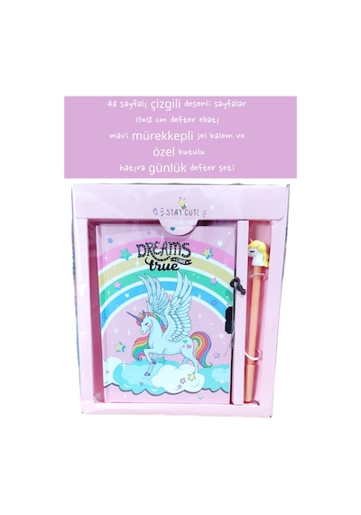 48 Sayfalı Çizgili Desenli Sayfalar 13x18 Cm Defter Ebatı Mavi Mürekkepli Jel Kalem Özel Kutulu 9