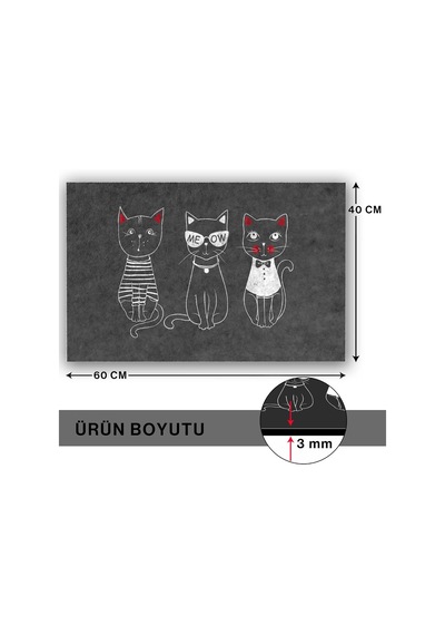Tasarımlı Dekoratif Kapı Önü Paspas, Dış Mekan/ev İçi/banyo/mutfak/yatak Odası/giriş Paspasları 3 Kedi, 40x Çok Renkli