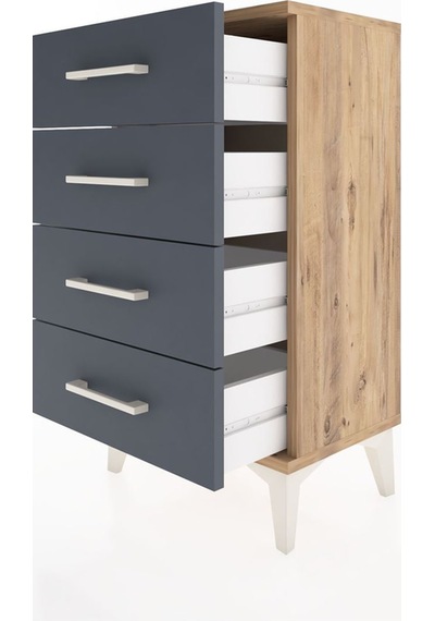 Arges Komodin 4 Çekmeceli 44x30x80 Çam-antrasit Atlas Çam