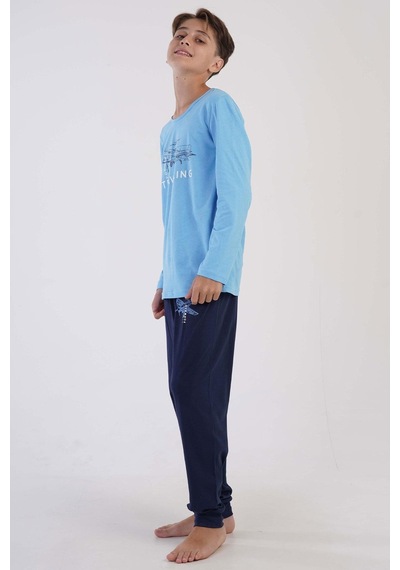 Vienetta Erkek Çocuk Uzun Kol Mavi Pijama Takımı 3c0t6n0o23 001