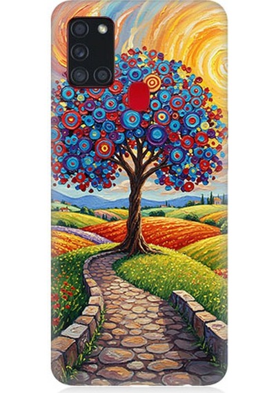 Samsung Galaxy A21s Uyumlu Masalsı Renkli Yolculuk Ağacı Desenli Silikon Kılıf Çok Renkli