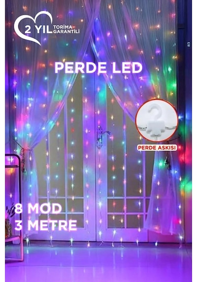 Torima Lw-77 Rgb 300 Ledli 10 Sarkıt Perde Led Işık 3x3 Metre Peri Telli Led