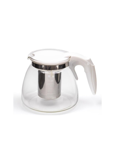 Isıya Dayanıklı Borosilikat Cam Demlik, Kendinden Süzgeçli, Şık Tasarım Beyaz 900 Ml 1