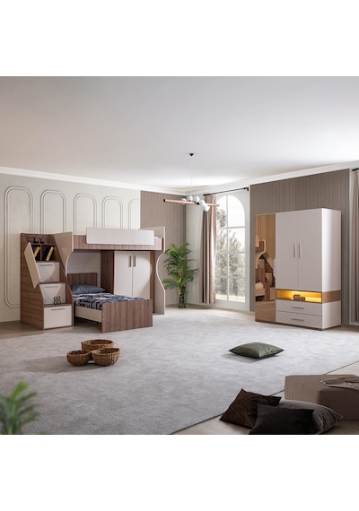 Ranza, Milano Genç Odası Takımı Çift Kişilik Dolaplı Modern Ranza + Üç Kapaklı Modern Dolap 90 X 190 CM