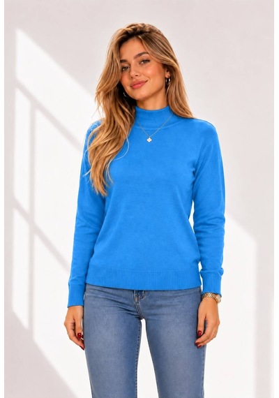 Hira Life Fashion Kadın Şık Tasarım Ve Yumuşak Dokulu Dik Yaka Triko Basic Kazak Bluz Mavi Mavi Hira Life Fashion Kadın Şık Tasarım Ve Yumuşak Dokulu Dik Yaka Triko Basic Kazak Bluz Mavi Mavi