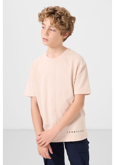 Tommylife Bej Pamuklu Yumuşak Dokulu Oversize Basic Erkek Çocuk T-shirt - 11297 Bej