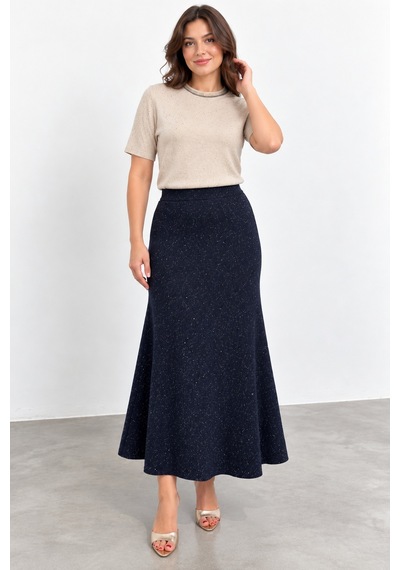 Bihan Store Kadın Simli Triko Etek W27-32940 - Lacivert