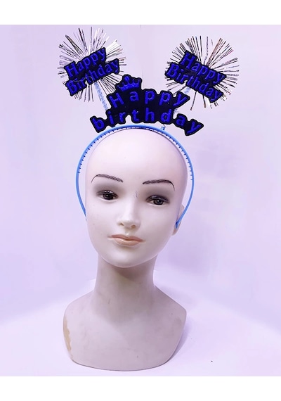 Mey İthalat Happy Birthday Yazılı Püsküllü Neon Mavi Renk Doğum Günü Tacı 22x19 Cm