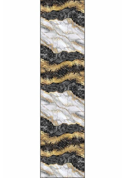 Siyah Gold Kaymaz Mermer Desen Özel Ölçü Rulo Yolluk Ar263n11 Siyah - Gold
