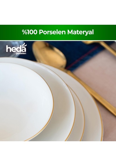 Heda Porselen Hayal Altın Yaldız 24 Parça 6 Kişilik Porselen Yemek Takımı Kırık Beyaz Şık Misafir Sofra Se Diğer
