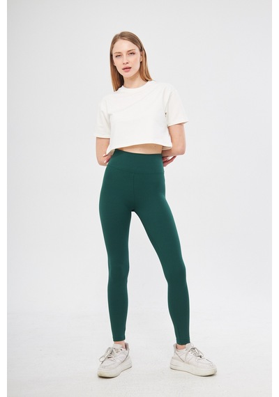 Thıff Gymwear Haki Yüksek Bel Fitilli Toparlayıcı Interlok Örme Spor Dar Paça Kadın Tayt Zümrüt Yeşil