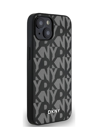 Apple Uyumlu iPhone 15 Kılıf Dkny Lisanslı M-safe Şarj Özellikli 3d Yazılı Grid Pattern Kapak Gri