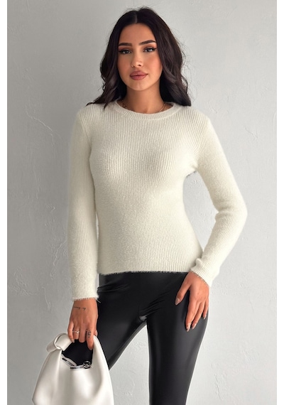 Noa & Noa Kadın Fit Kesim Uzun Kollu Triko Kazak Soft Edge Beyaz