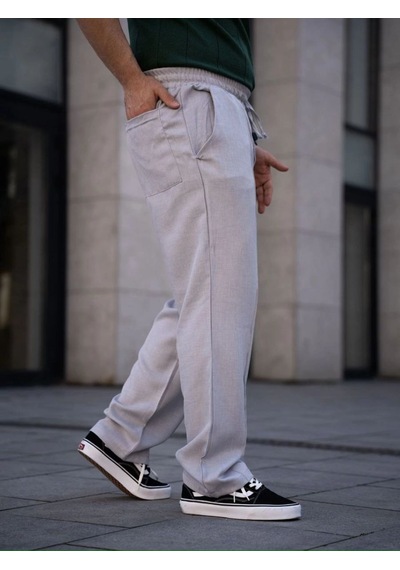 Erkek Keten Cepli Çıma Dikişli Jogger Buggy Pantalon Rahat Kalıp - Gri