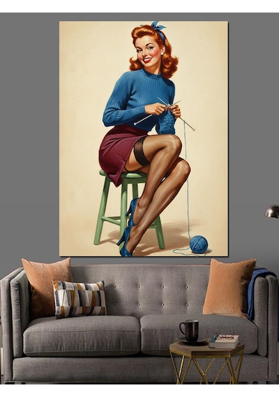 Dikiş Ören Pin-up Kadın Dekoratif Kanvas - Mdf Ahşap Tablo