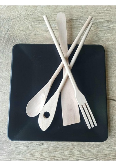 El Yapımı 4 Parça Ahşap Kaşık Mutfak Seti, Tahta Kaşık, Çatal, Spatula 30 Cm, 4pcs Diğer