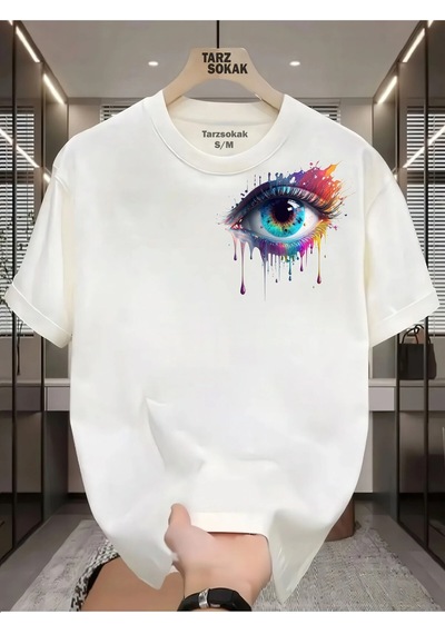 Startmore Unisex Kod 18 Eyelash Desen T-shirt Beyaz