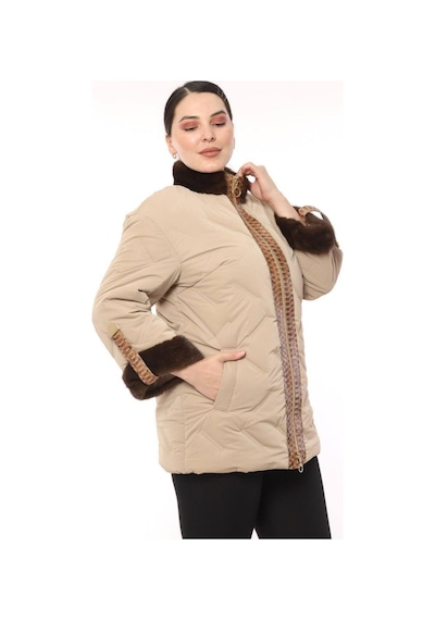 Lady Sharm Yaka Piton Desen Şişme Mont Vizon