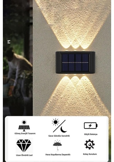 2 Adet - Modern 6 Ledli Solar Çift Taraflı Aplik Güneş Enerjili Duvar Aydınlatma Lambası Gün Işığı Diğer