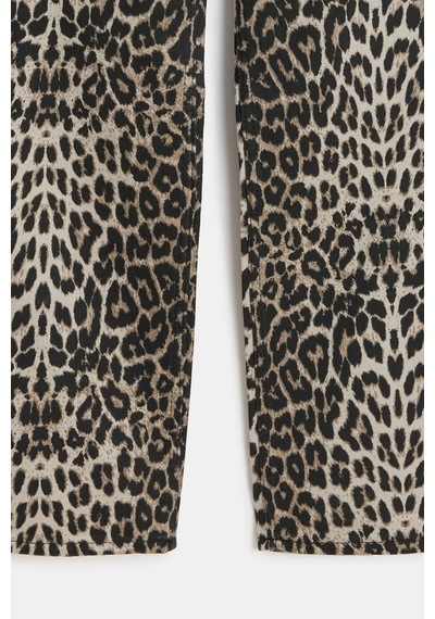Sââde Kadın Leopar Desenli Yüksek Bel Wide Leg Jean Pantolon Siyah