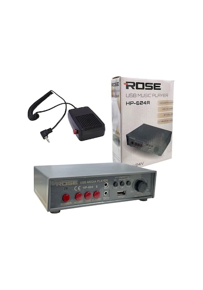 Rose Hp-604 Dc12-24v Pazarcı Anfi Bluetooth+usb+ses Kayıtlı Mayk Mikrofonlu Set