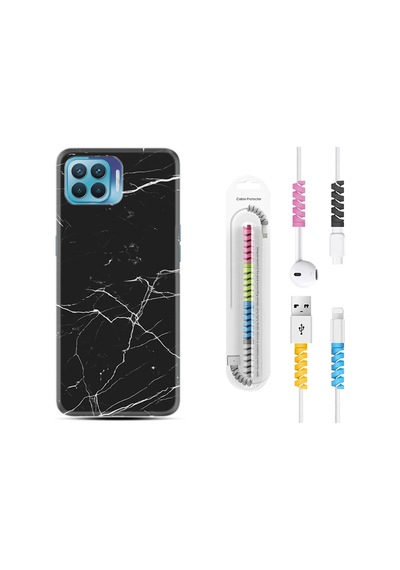 Oppo Reno 4 Lite Kilif Kablo Koruyuculu Siyah Mermer 1299 544143916