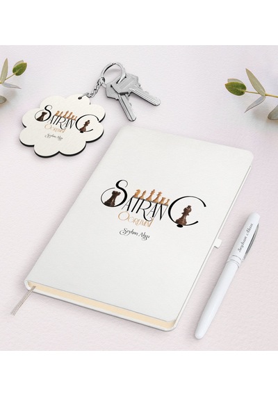 Kişiye Özel Satranç Öğretmeni Beyaz Defter Kalem Ve Anahtarlık He