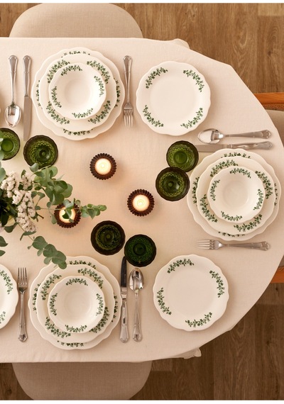 Bella Maison Lilly Porselen 24 Parça 6 Kişilik Yemek Takımı Yeşil Yeşil