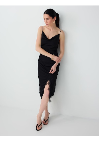 Jimmy Key Siyah Kalın Askılı Midi Örme Elbise 6sw067322900