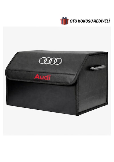 Audi Marka Logolu Oto Bagaj Organizer Çanta Oto Bagaj Çantası 2 Bölmeli Suni Deri Boyutlar : 48 Cm X 31 Cm X 29 Cm