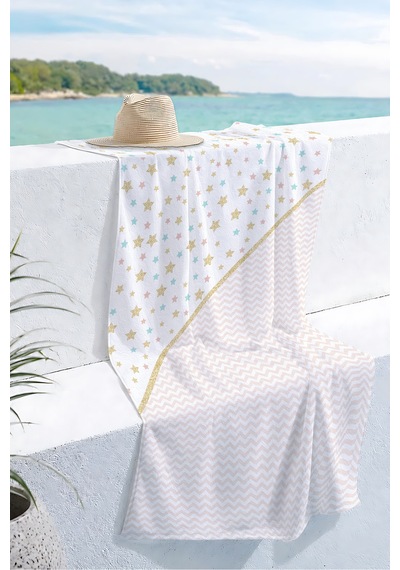 Yıldızlı Zigzag Çocuk Plaj Havlusu - Pastel Modern Havuz Deniz Hızlı Kuruyan Mikrofiber Havlu Çok Renkli