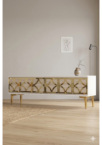 Tsa1237btg Lem Tv Sehpası Beyaz-traverten-gold 120cm Tsa1237btg Lem Tv Sehpası Beyaz-traverten-gold 120cm