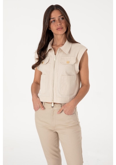 U.S. Polo Assn. U.s Polo Assn. Regular Fit Kadın Fermuarlı Yelek 2126383 Taş