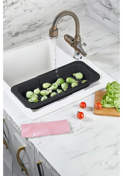 Sürgülü Ayarlanabilir Pratik Lavabo Süzgeci, Uzun Kısa Ayarlı Evye, Meyve Sebze Salata Yıkama Siyah Diğer