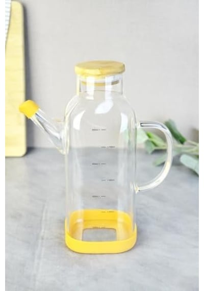 800 Ml Bambu Kapaklı Borosilikat Cam Kare Yağlık Açık Ahşap