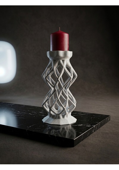 3D Mumluk Şamdan Mermer Desenli Salon Aksesuarı