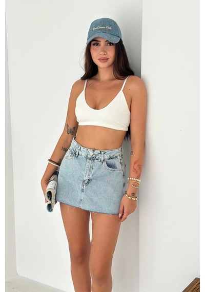 Mini Denim Şort Etek Mavi