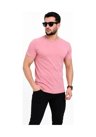 Tarz Yeri Erkek Basic Tişört Bisiklet Yaka Kısa Kol Günlük Yazlık Slim Fit T-shirt - Pembe