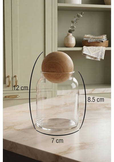 Ahşap Top Kapaklı Cam Kavanoz 12 Cm - Dekoratif Baharatlık Ve Organizer Diğer