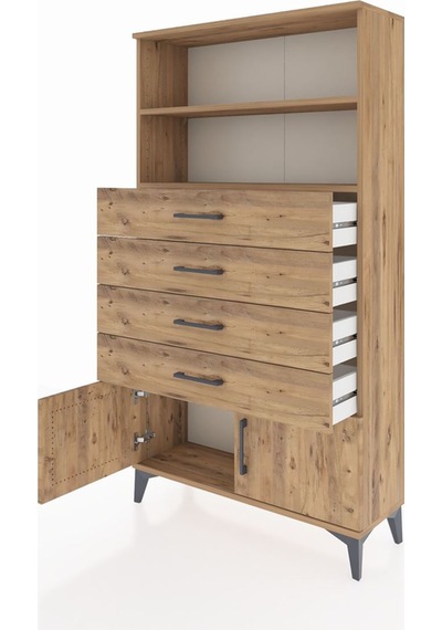 Arges Dolap 2 Raflı 4 Çekmeceli 2 Kapaklı 88x30x163 Çam-çam Çam
