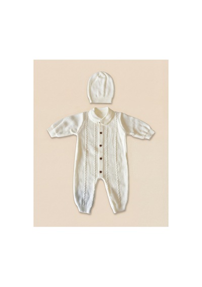 Minory Baby - Bereli Triko Bebek Tulumu Beyaz Beyaz