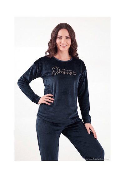 Lela Bisiklet Yaka Yumuşak Dokulu Parlak Kadife Pijama Takımı Kadın Pijama Takımı 6094209 Lacivert